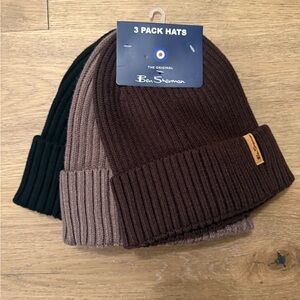 Ben Sherman Ribbed Knit Beanies in Brown, Tan, and Black